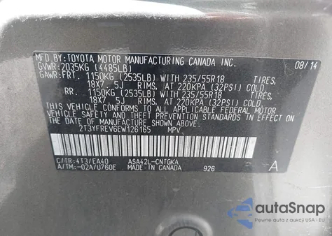 2014 Toyota Rav4 Limited z USA, uszkodzony, nr VIN 2T3YFREV6EW126165